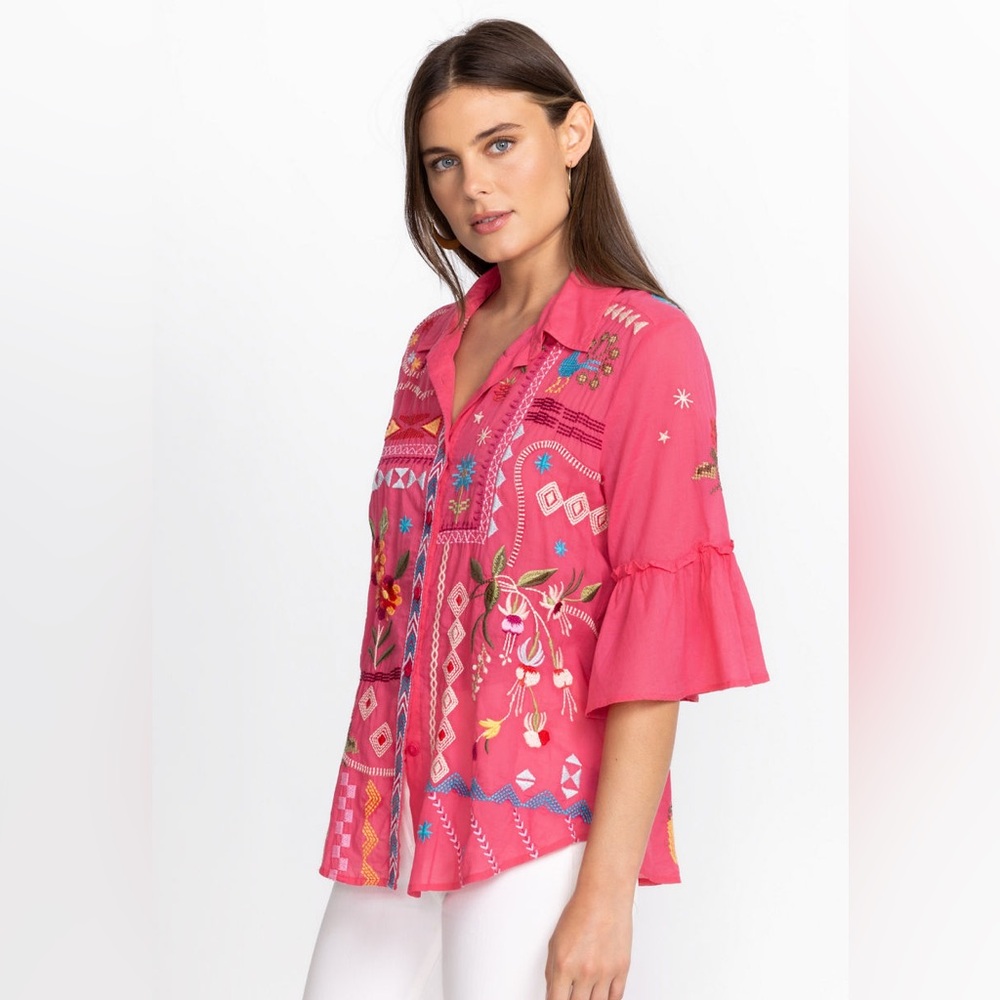 Johnny Was Lyonne ruffle sleeve shirt size small